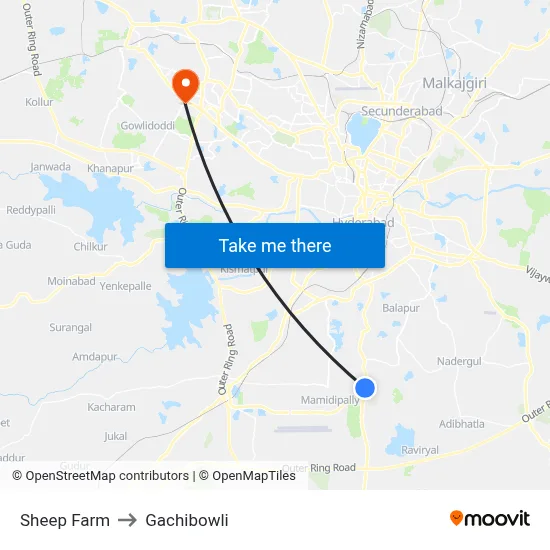 Sheep Farm to Gachibowli map