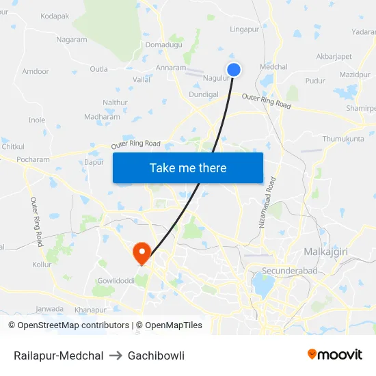 Railapur-Medchal to Gachibowli map