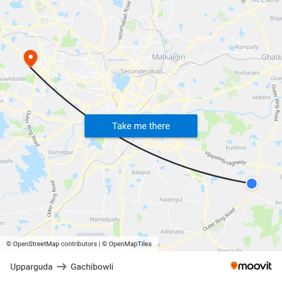 Upparguda to Gachibowli map