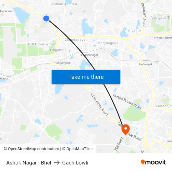 Ashok Nagar - Bhel to Gachibowli map