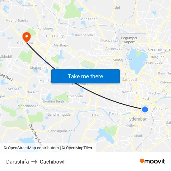 Darul Shifa Twd Charminar to Gachibowli map