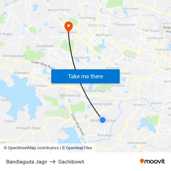 Bandlaguda Jagir to Gachibowli map