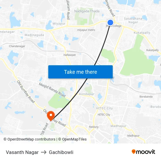 Vasanth Nagar to Gachibowli map