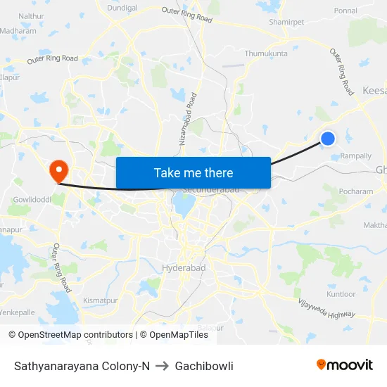 Sathyanarayana Colony-N to Gachibowli map