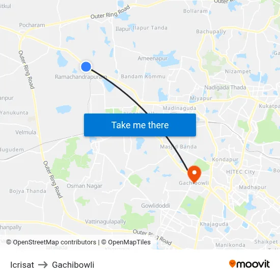 Icrisat to Gachibowli map