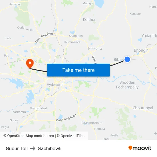Gudur Toll to Gachibowli map