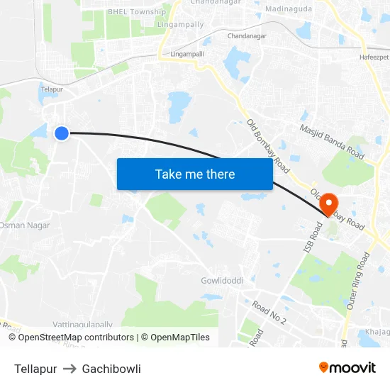 Tellapur to Gachibowli map