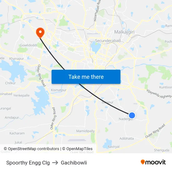 Spoorthy Engg Clg to Gachibowli map