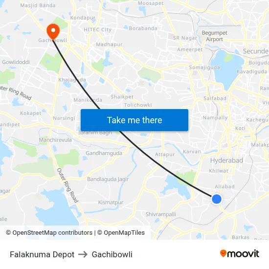 Falaknuma Depot to Gachibowli map