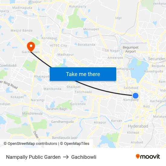 Nampally Public Garden to Gachibowli map