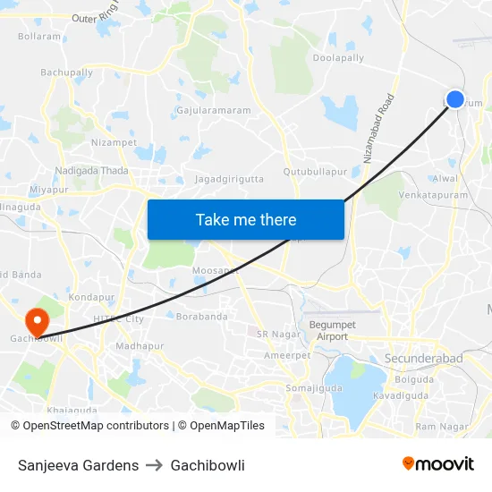 Sanjeeva Gardens Twd Sharan Nagar to Gachibowli map