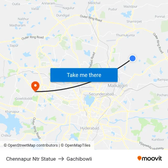 Chennapur Ntr Statue to Gachibowli map