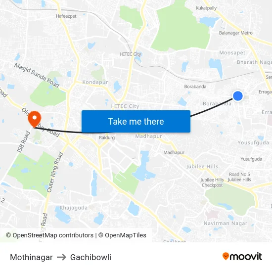 Mothinagar to Gachibowli map