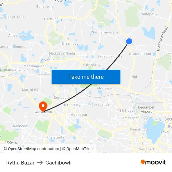 Rythu Bazar to Gachibowli map