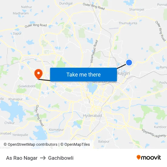 As Rao Nagar to Gachibowli map