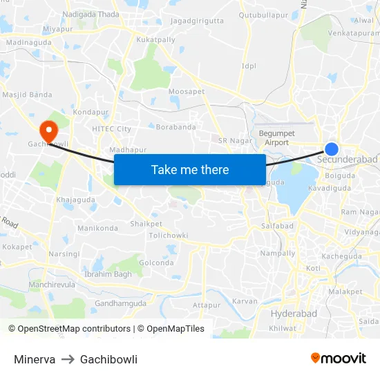 Minerva to Gachibowli map