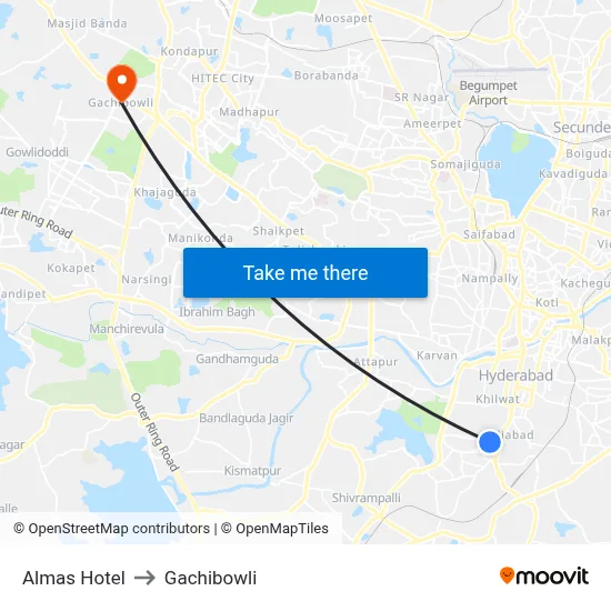 Almas Hotel Twd Aramghar to Gachibowli map