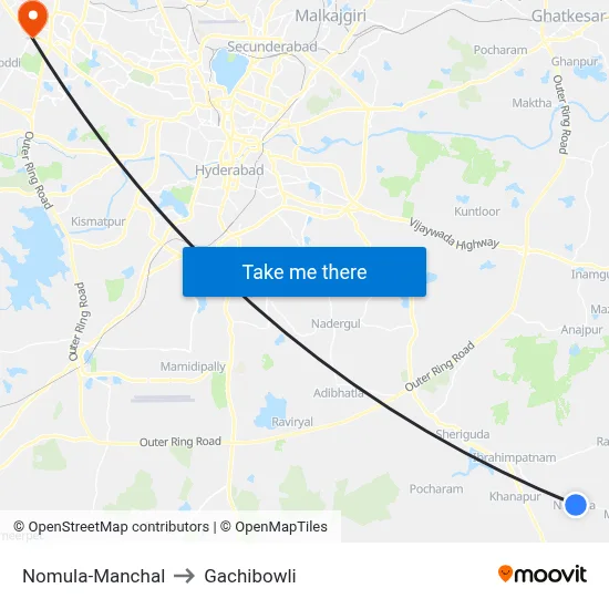 Nomula-Manchal to Gachibowli map