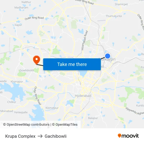 Krupa Complex to Gachibowli map