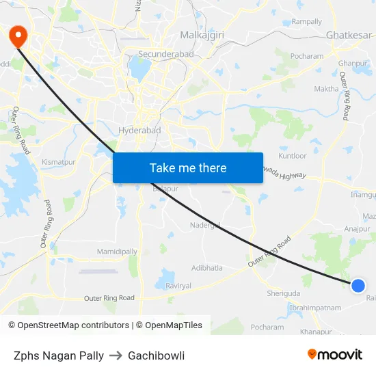 Zphs Nagan Pally to Gachibowli map