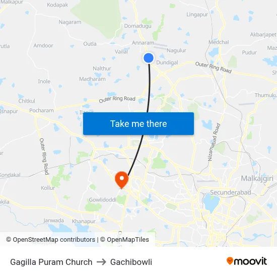 Gagilla Puram Church to Gachibowli map