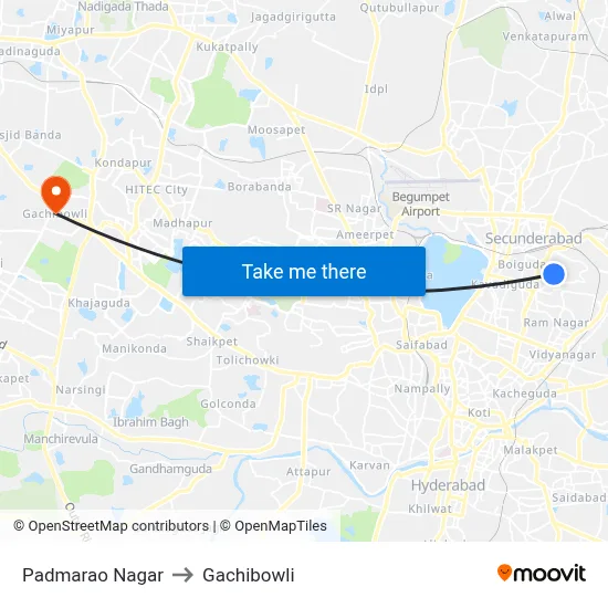 Padmarao Nagar to Gachibowli map
