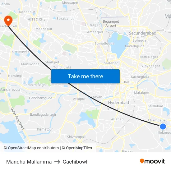 Mandha Mallamma to Gachibowli map