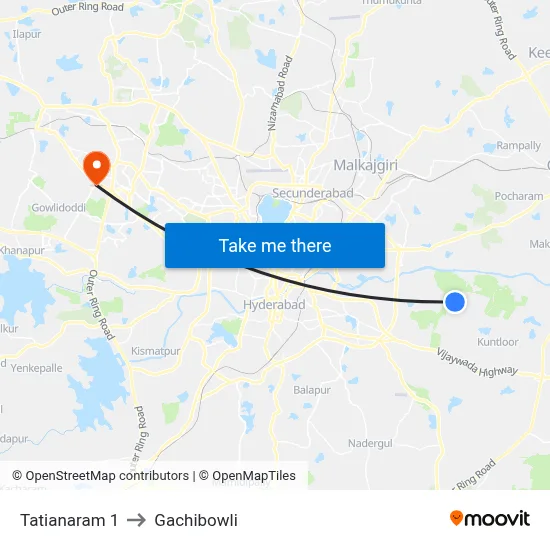 Tatianaram 1 to Gachibowli map