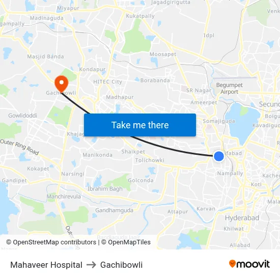 Mahaveer Hospital to Gachibowli map