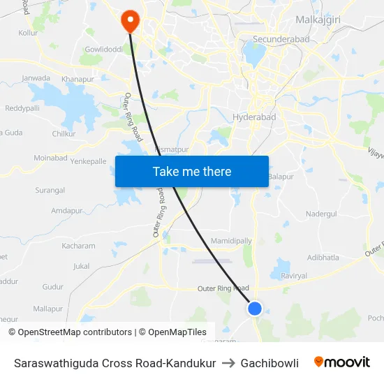 Saraswathiguda Cross Road-Kandukur to Gachibowli map