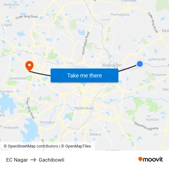 EC Nagar to Gachibowli map