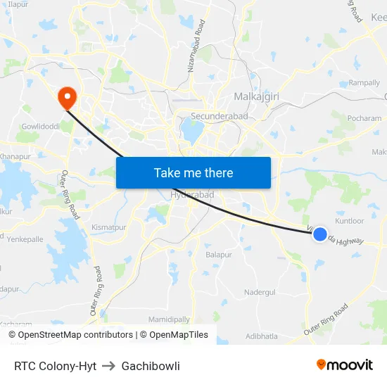 RTC Colony-Hyt to Gachibowli map