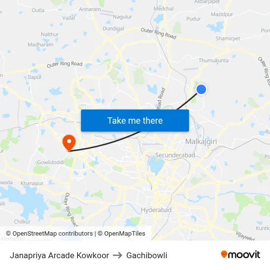 Janapriya Arcade Kowkoor to Gachibowli map