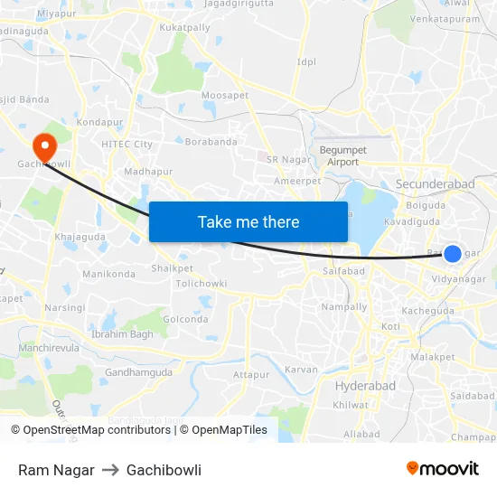 Ram Nagar to Gachibowli map