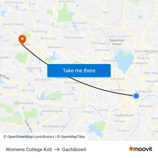 Womens College Koti to Gachibowli map