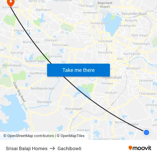 Srisai Balaji Homes to Gachibowli map