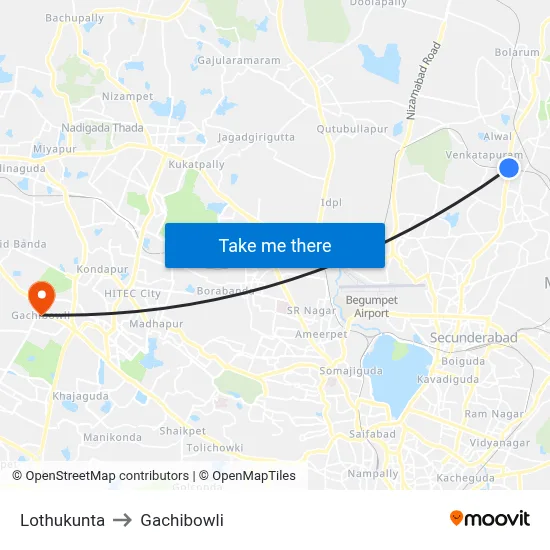 Lothukunta to Gachibowli map