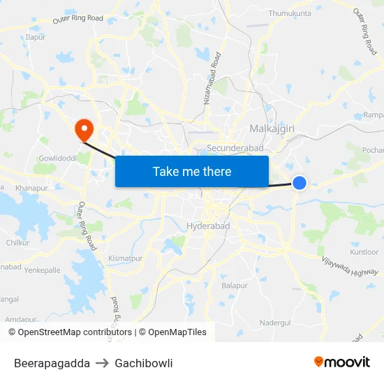 Beerapagadda to Gachibowli map