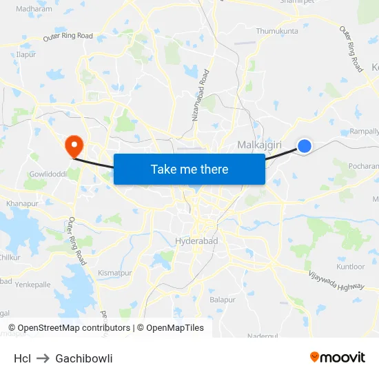Hcl to Gachibowli map