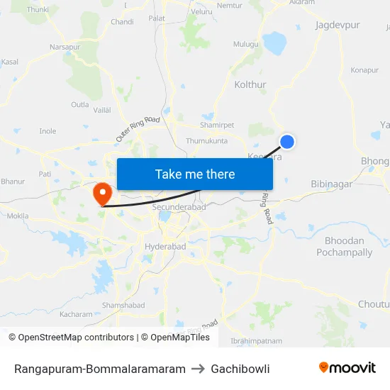 Rangapuram-Bommalaramaram to Gachibowli map