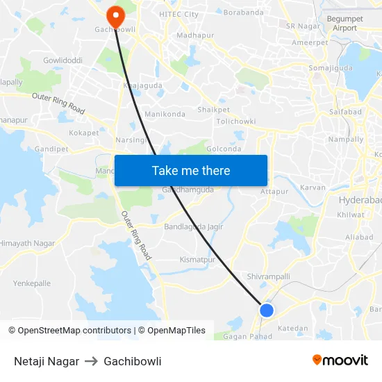 Netaji Nagar to Gachibowli map