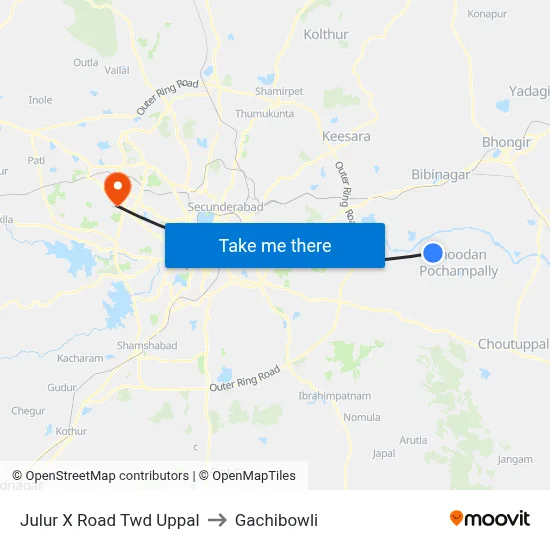 Julur X Road Twd Uppal to Gachibowli map