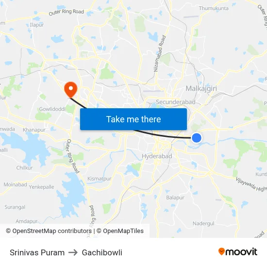 Srinivas Puram to Gachibowli map