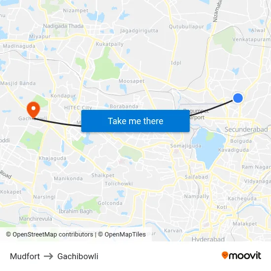 Mudfort to Gachibowli map