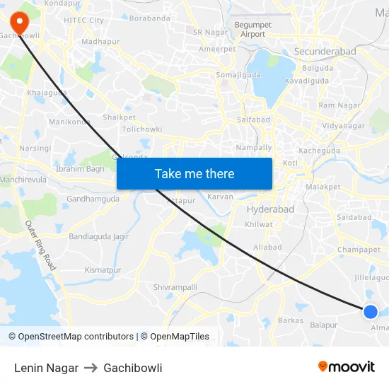 Lenin Nagar to Gachibowli map
