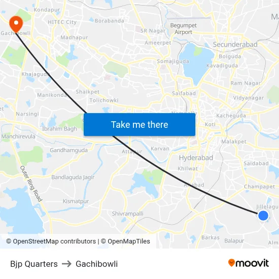 Bjp Quarters to Gachibowli map