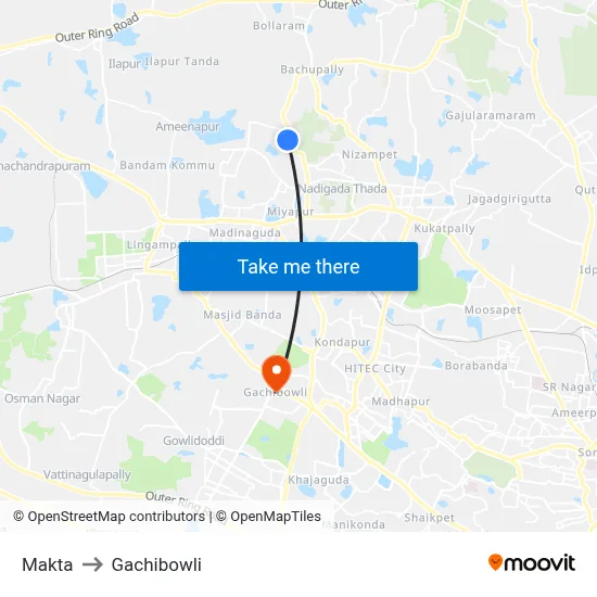 Makta to Gachibowli map