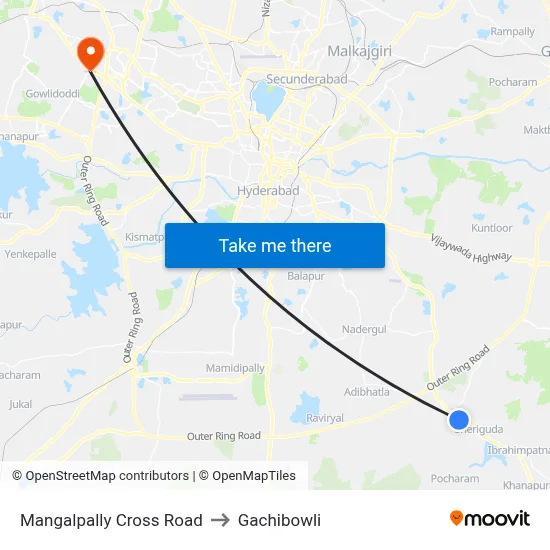 Mangalpally Cross Road to Gachibowli map