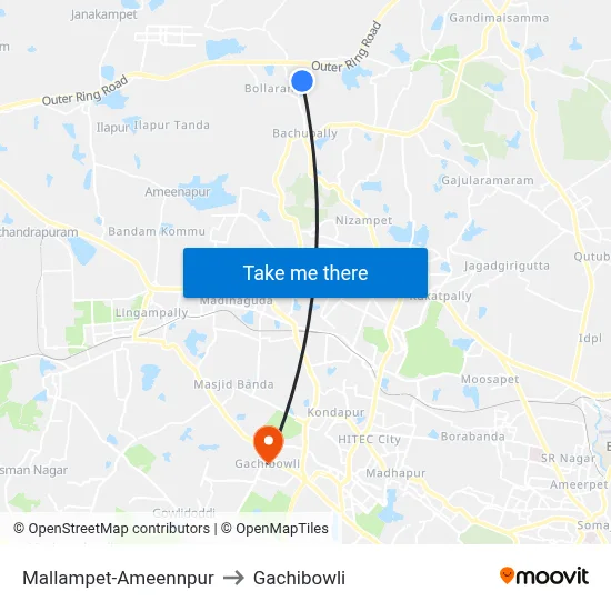 Mallampet-Ameennpur to Gachibowli map