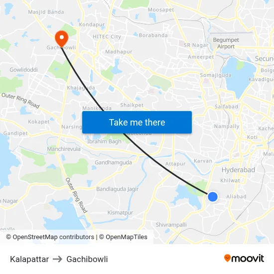 Kalapattar to Gachibowli map